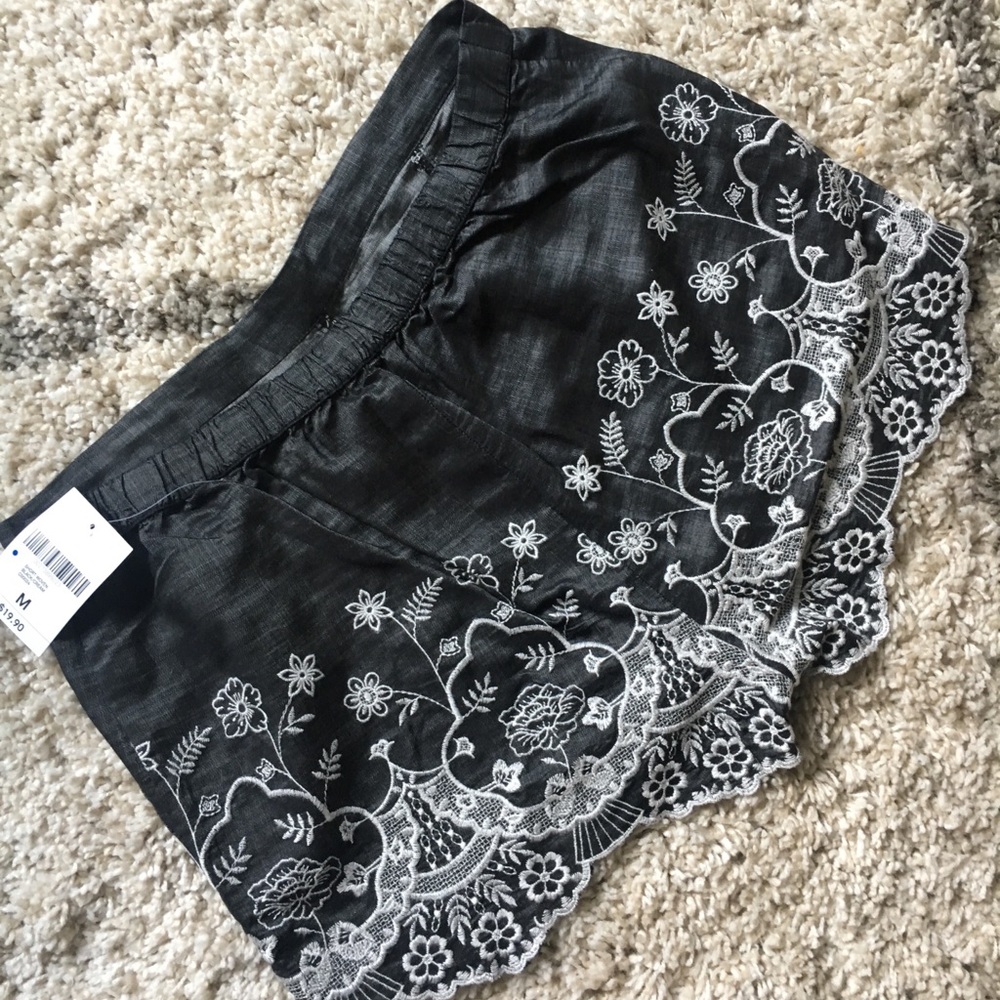 Floral Embroidered Chambray Shorts